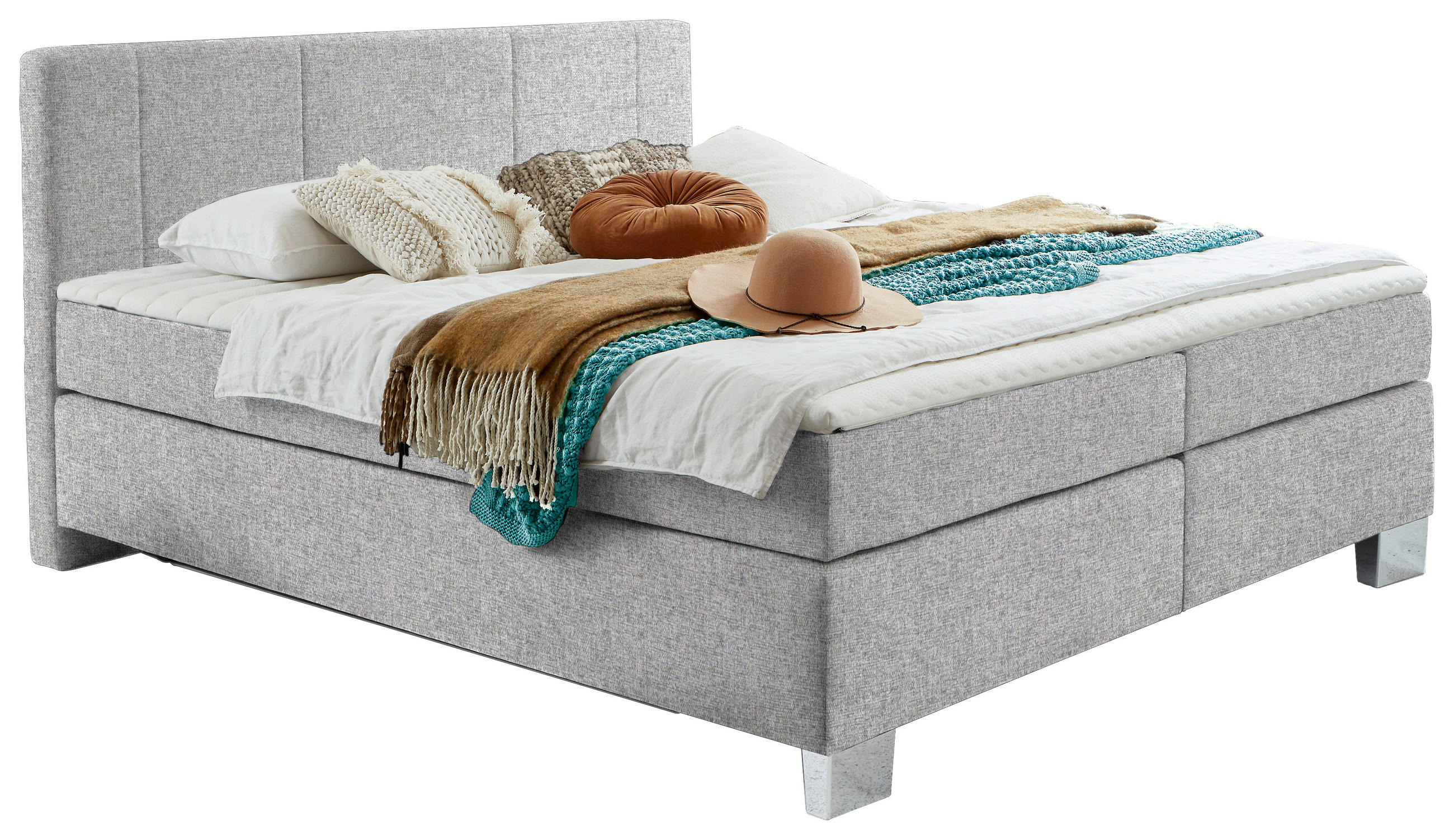 BOXSPRINGBETT 200/200 cm  in Taupe  - Taupe/Chromfarben, KONVENTIONELL, Kunststoff/Textil (200/200cm) - Hom`in