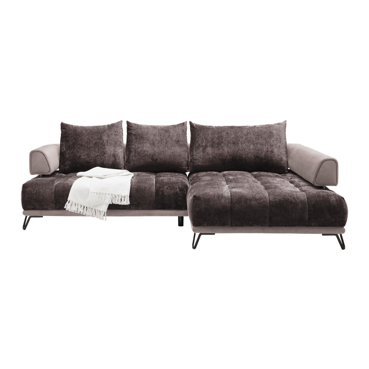 HÖRNSOFFA i brun  - brun/svart, Modern, metall/textil (262/67-87/184cm) - MID.YOU