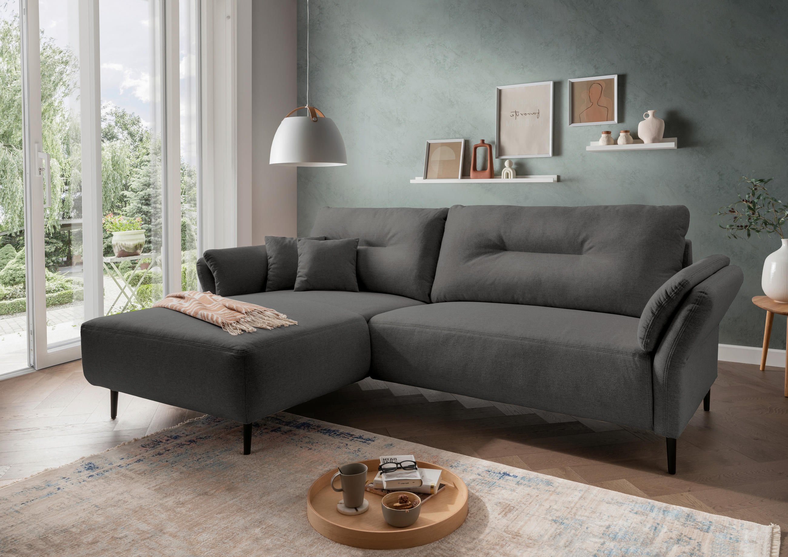 ECKSOFA Anthrazit Mikrofaser  - Anthrazit/Schwarz, MODERN, Holz/Textil (269/172cm) - MID.YOU