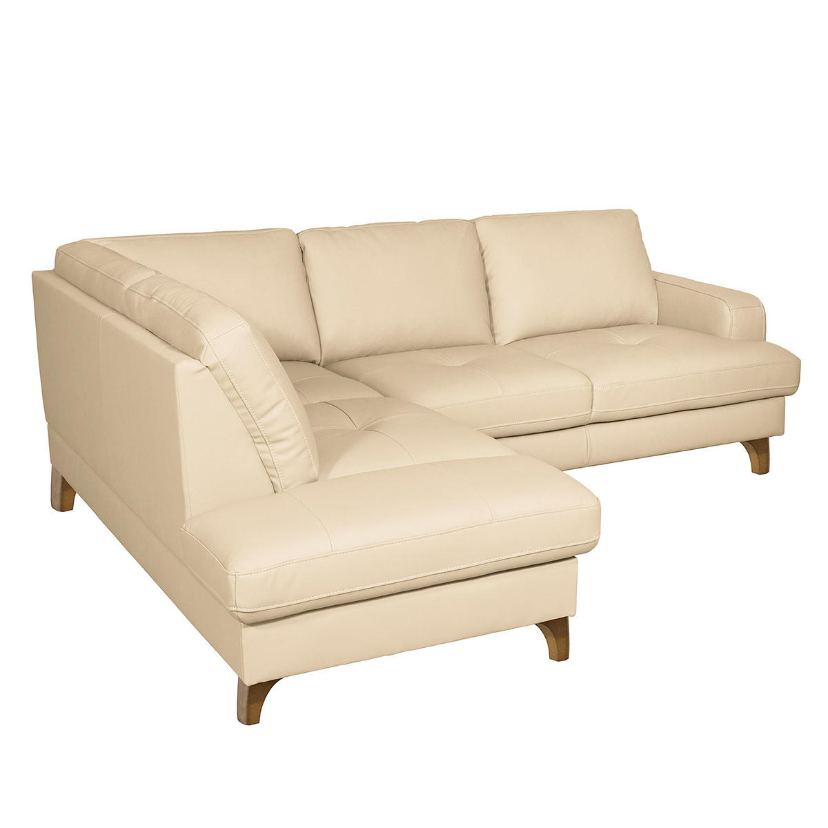 ECKSOFA Lederlook Echtleder Beige  - Beige/Buchefarben, Design, Leder/Holz (234/190cm) - Livetastic