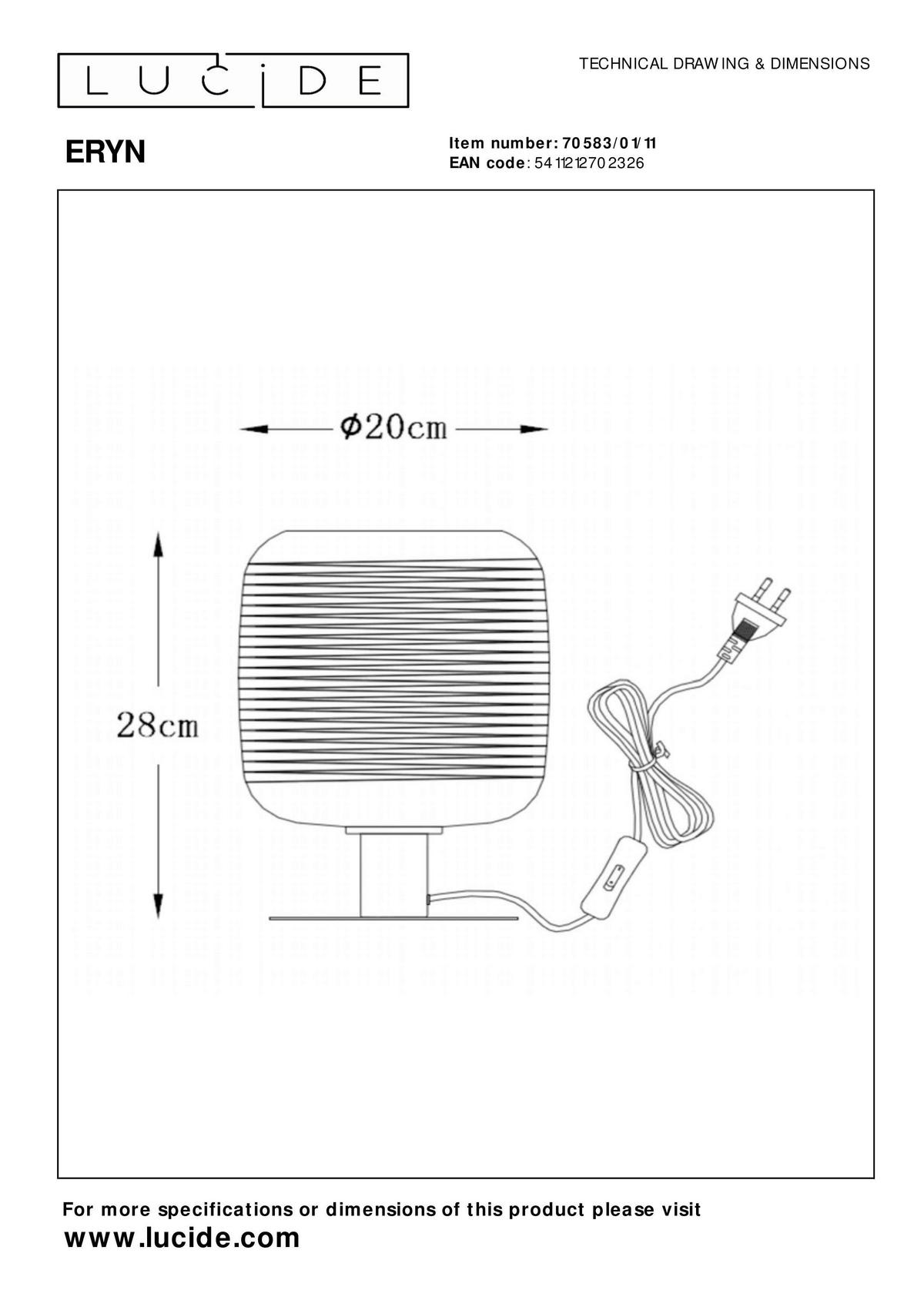 TISCHLEUCHTE Eryn 20/20/28 cm   - Chromfarben, Design, Glas (20/20/28cm) - Lucide