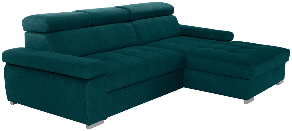 ECKSOFA in Velours Dunkelgrün  - Dunkelgrün/Silberfarben, Design, Holz/Textil (292/183cm) - Livetastic
