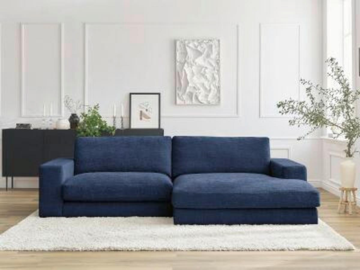 ECKSOFA Ottomane rechts  LEONARD  Dunkelblau Struktur  - Schwarz/Dunkelblau, MODERN, Kunststoff/Textil (274/159cm)