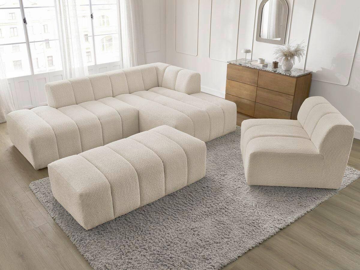 ECKSOFA Ottomane rechts  ANNECY Beige Bouclé  - Beige/Schwarz, MODERN, Kunststoff/Textil (262/170cm)