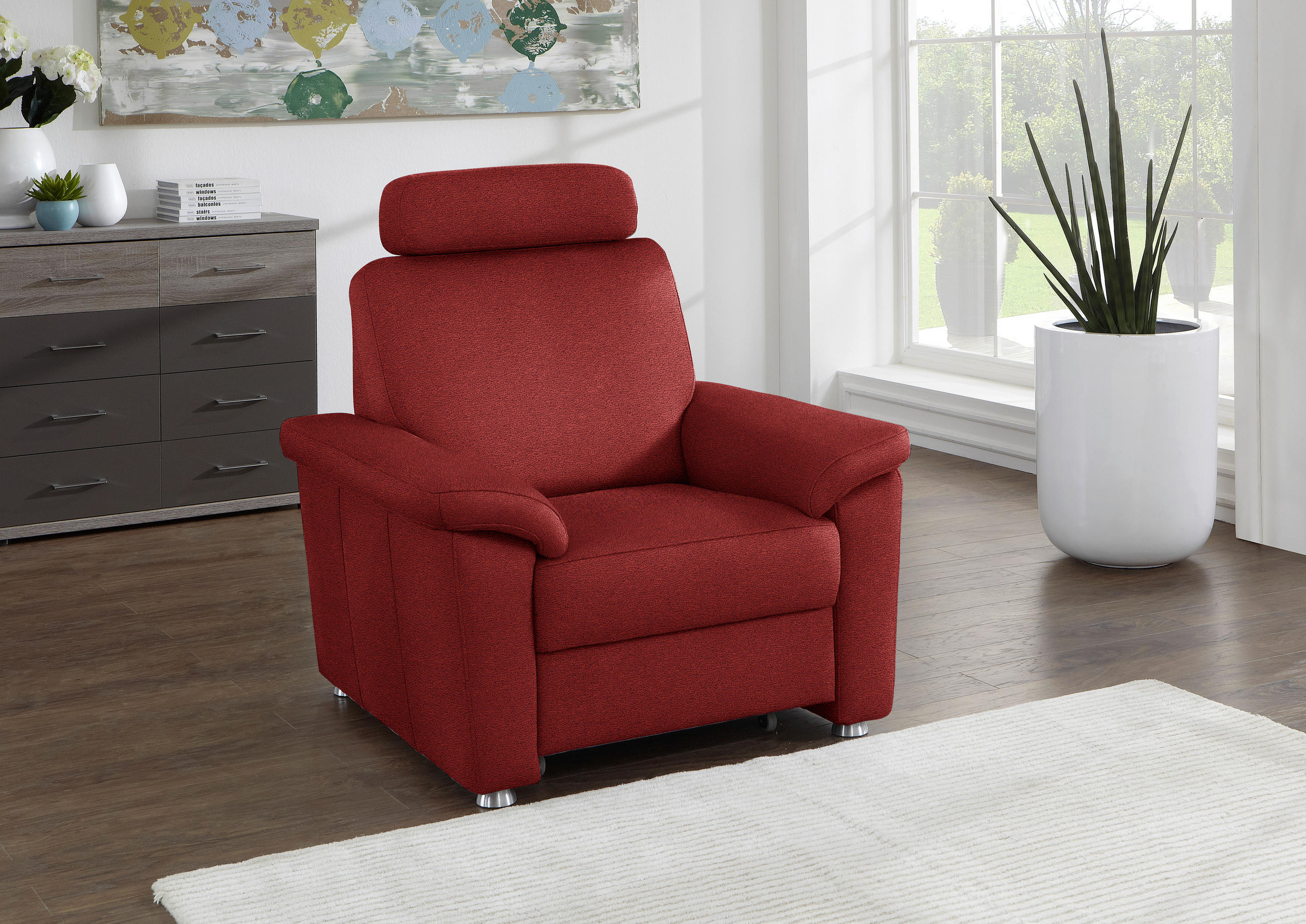 FERNSEHSESSEL in Webstoff Rot  - Silberfarben/Rot, Konventionell, Textil/Metall (102/91/91-159cm) - Beldomo System