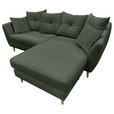 ECKSOFA Olivgrün Feincord  - Buchefarben/Olivgrün, KONVENTIONELL, Holz/Textil (211/154cm) - Carryhome