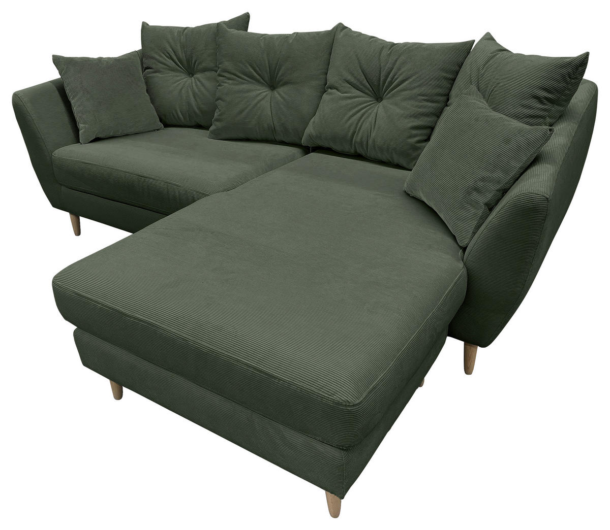 ECKSOFA Olivgrün Feincord  - Buchefarben/Olivgrün, KONVENTIONELL, Holz/Textil (211/154cm) - Carryhome