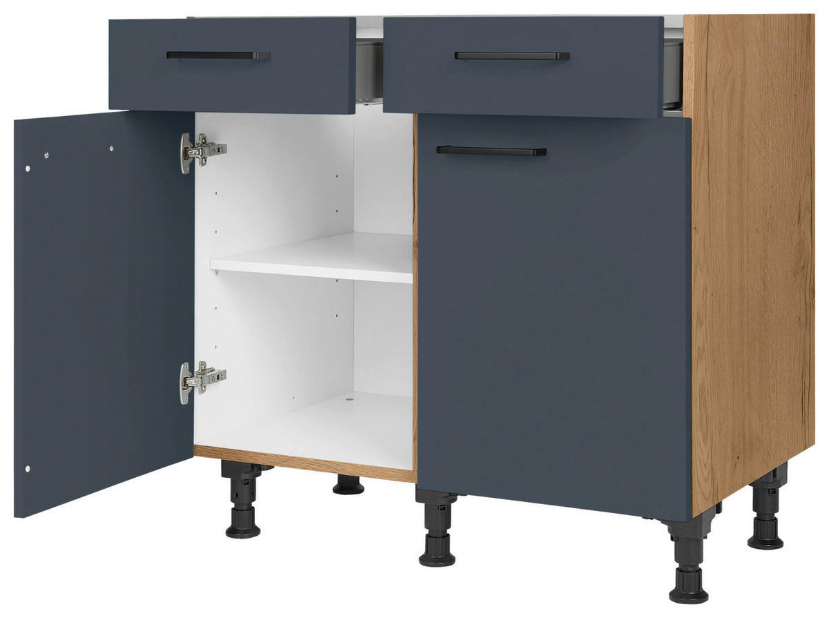 SCHUBKASTENUNTERSCHRANK 90/87/56 cm  in Blau, Eichefarben  - Blau/Eichefarben, MODERN, Holzwerkstoff/Metall (90/87/56cm) - Nobilia
