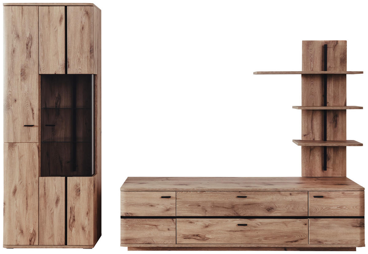 WOHNWAND  in Anthrazit, Eichefarben 285/208/50 cm  - Eichefarben/Anthrazit, Konventionell, Glas/Holzwerkstoff (285/208/50cm) - Cantus