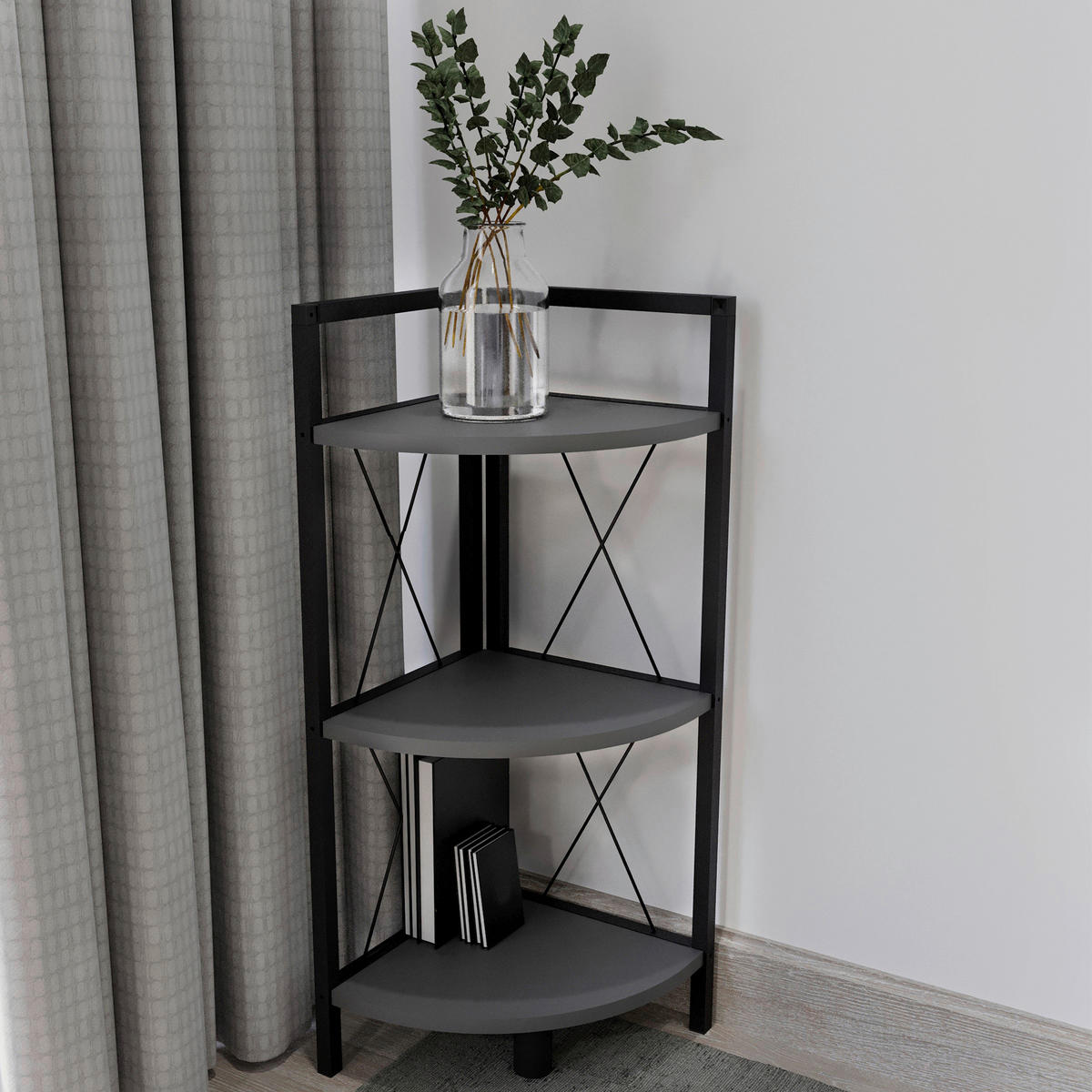 HÖRNHYLLA i 34/87/34 cm antracit, svart  - svart/antracit, Design, metall/trämaterial (34/87/34cm) - MID.YOU