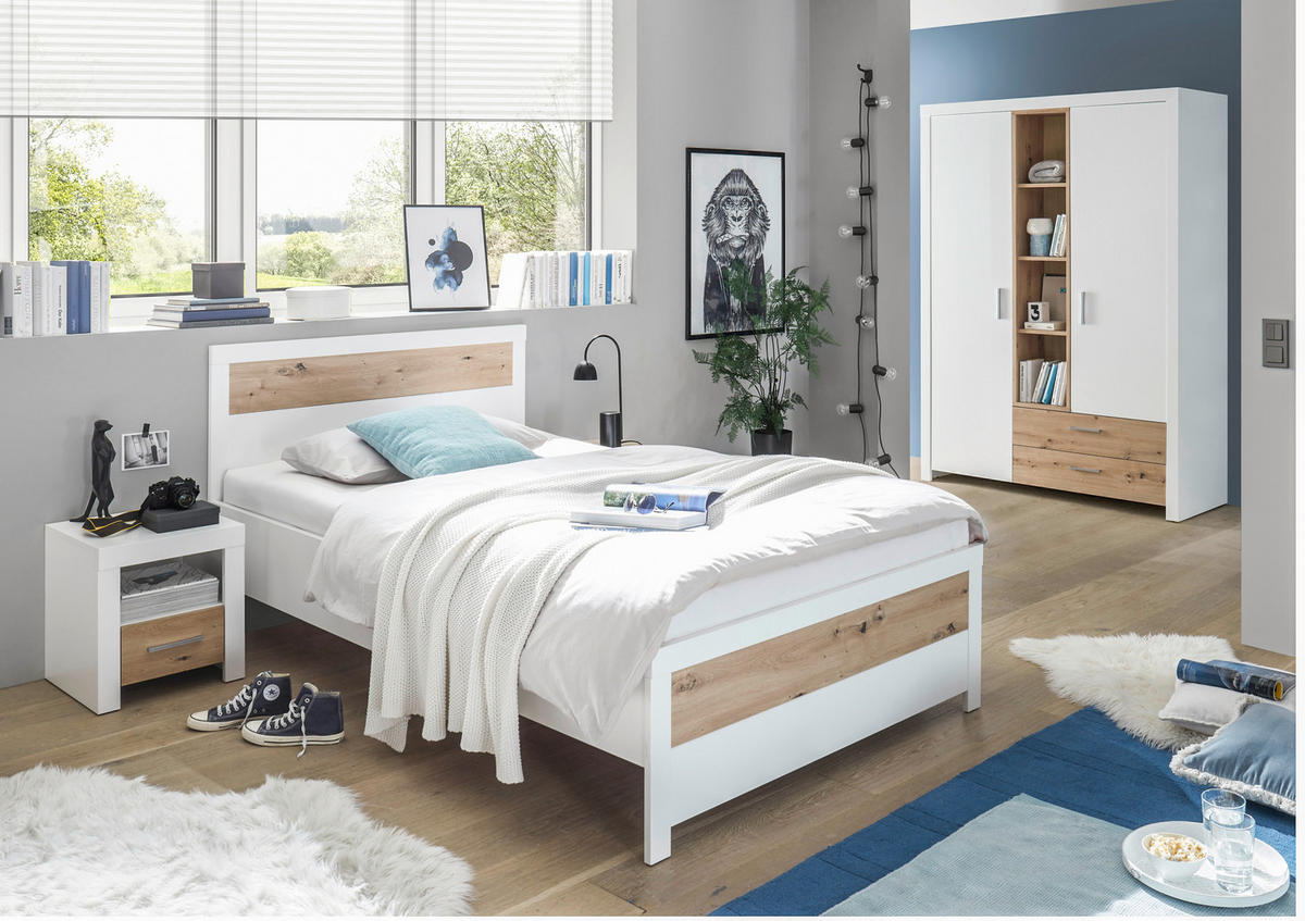 BETT 120/200 cm  in Weiß, Eiche Artisan  - Schwarz/Weiß, Design, Kunststoff (120/200cm) - Xora