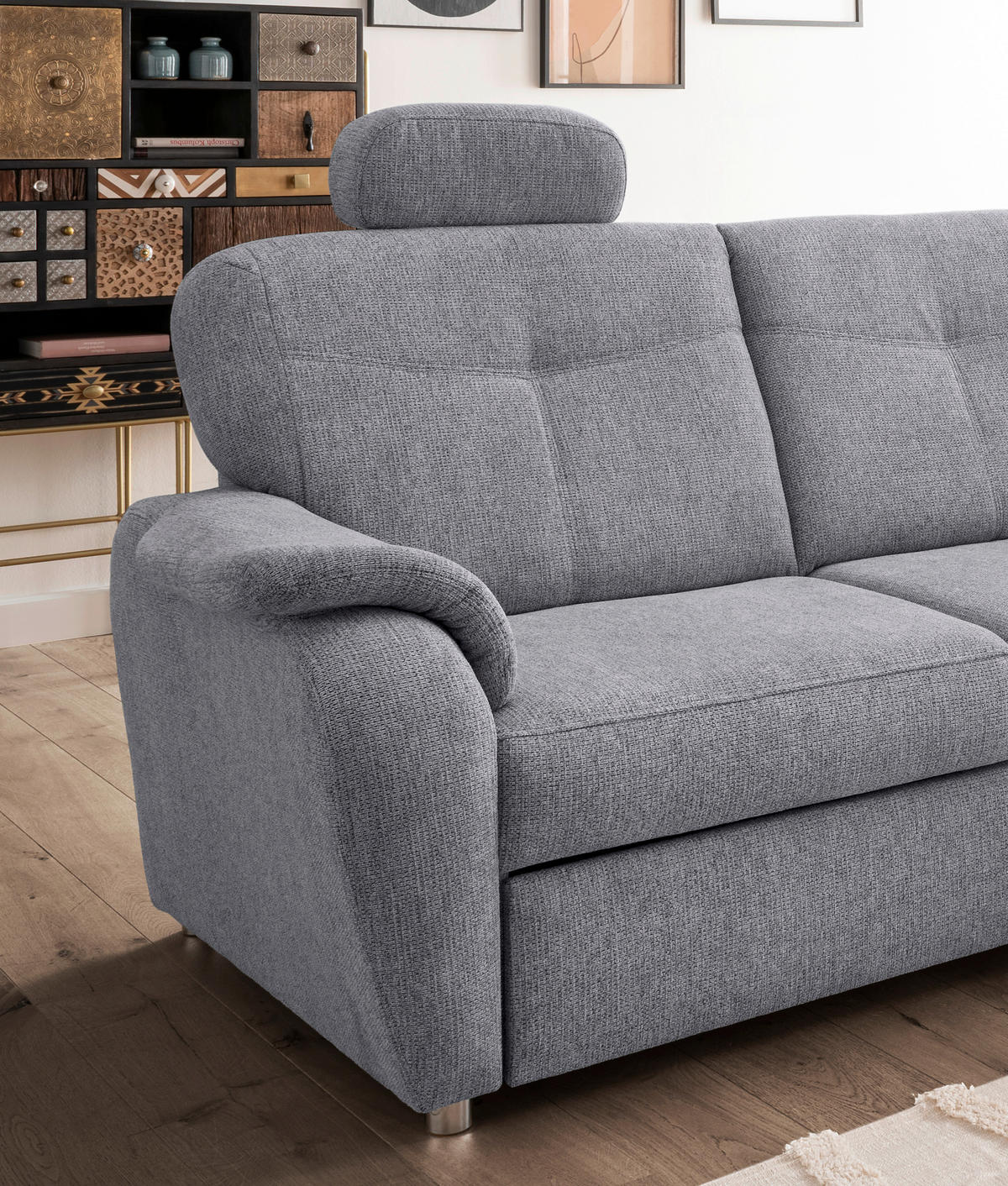ECKSCHLAFSOFA in Chenille Silberfarben  - Chromfarben/Silberfarben, Modern, Kunststoff/Textil (264/180cm) - Livetastic