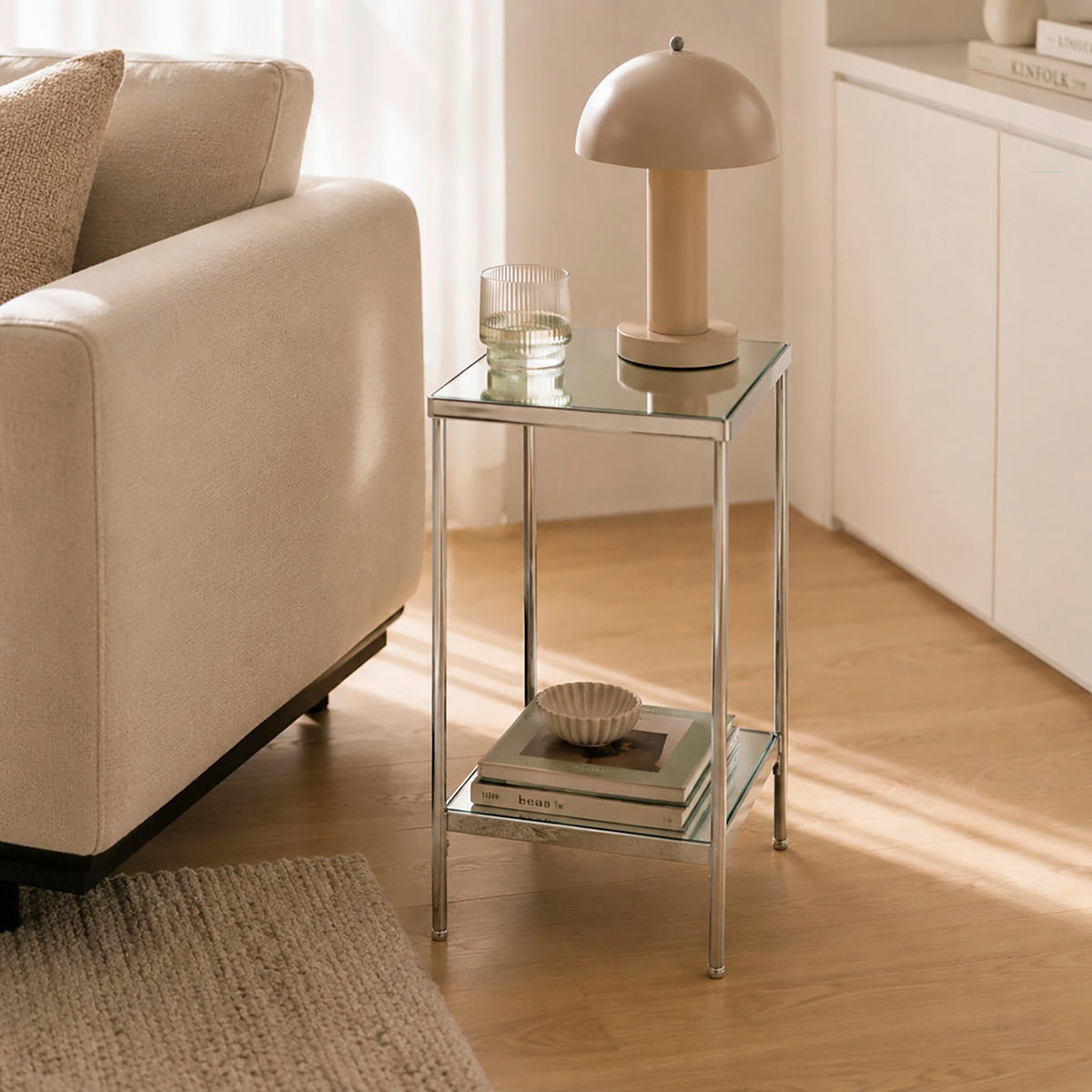 BEISTELLTISCH 28/28/46 cm Chromfarben quadratisch  - Chromfarben, Trend, Glas/Metall (28/28/46cm)
