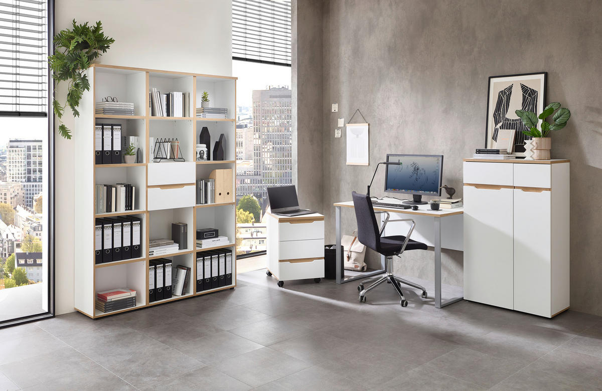 SCHREIBTISCH  in Silberfarben, Weiss, Eiche Artisan  - Weiss/Silberfarben, Konventionell, Holzwerkstoff/Metall (120/77/73cm) - MID.YOU