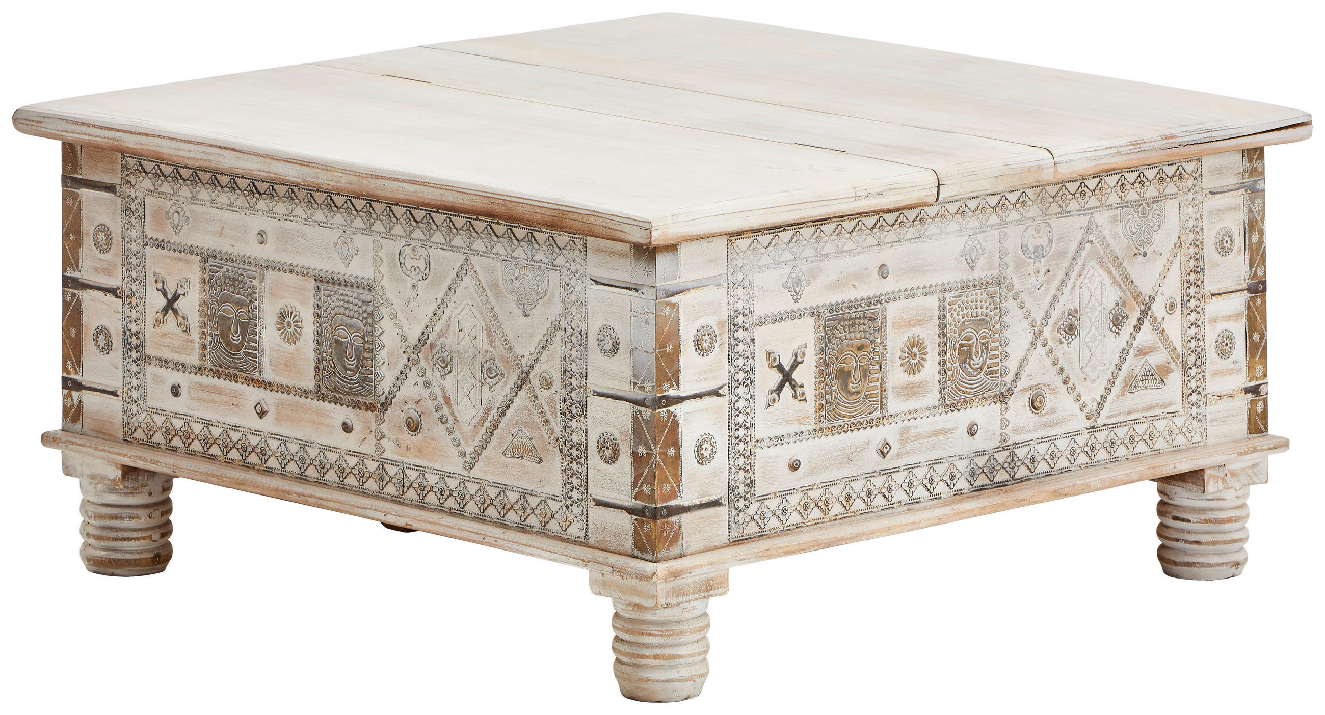 COUCHTISCH Mangoholz vollmassiv 90/90/45 cm quadratisch Weiß, Braun  - Weiß/Braun, Trend, Holz (90/90/45cm) - Landscape