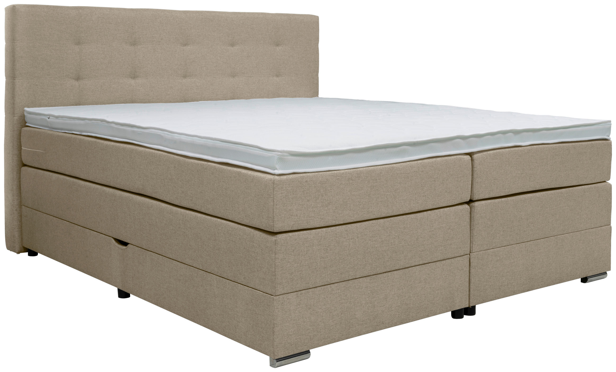 BOXSPRINGBETT 180/200 cm,  in Greige, Matratze, Bettkasten, Topper, H3 = fest  - Greige/Silberfarben, KONVENTIONELL, Holz/Holzwerkstoff (180/200cm) - Moderano