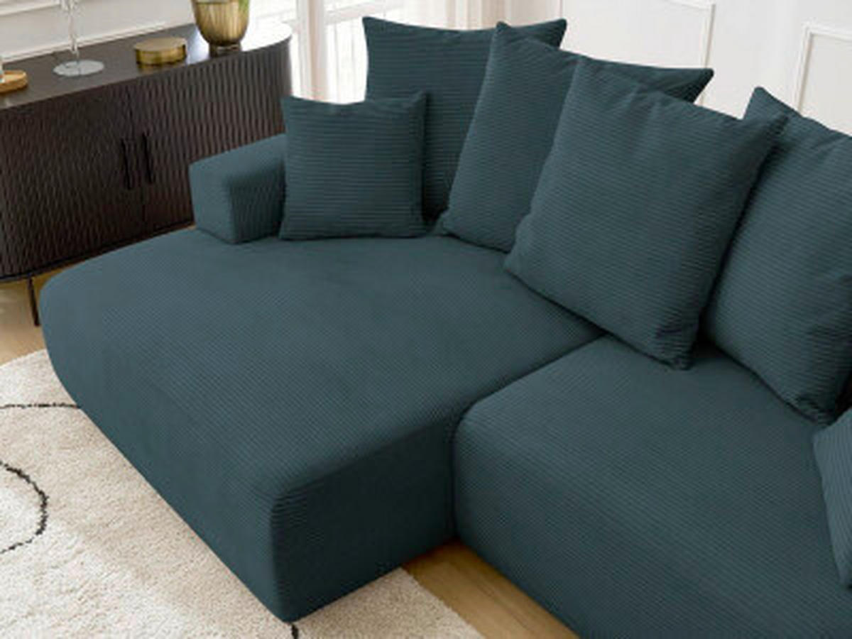ECKSOFA Ottomane links  ATILLA Dunkelblau Cord  - Schwarz/Dunkelblau, MODERN, Kunststoff/Textil (149/244cm)