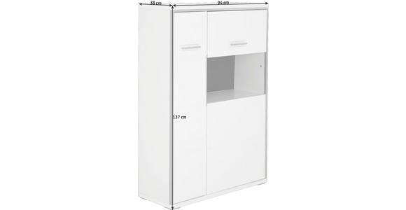 HIGHBOARD in 94/137/38 cm - Edelstahlfarben/Weiß Hochglanz, Design, Glas/Holzwerkstoff (94/137/38cm) - Xora