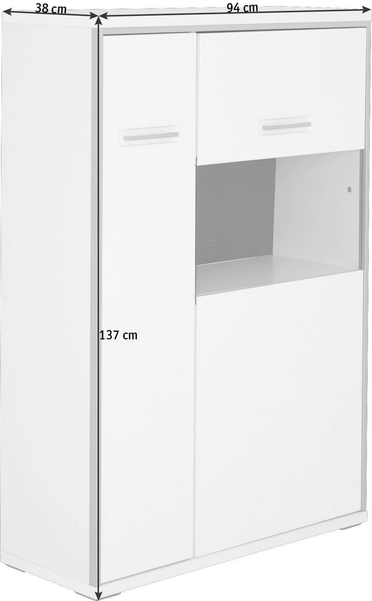 HIGHBOARD  in 94/137/38 cm  - Edelstahlfarben/Weiß Hochglanz, Design, Glas/Holzwerkstoff (94/137/38cm) - Xora