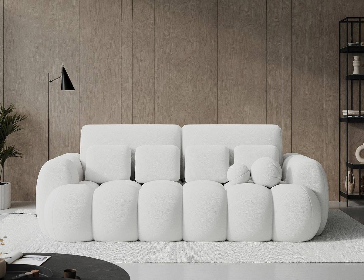 SCHLAFSOFA COTONN in Velours Weiß Modern, Japandi, Minimalistisch  - Schwarz/Weiß, Design, Kunststoff/Textil (256/105/119cm) - MID.YOU