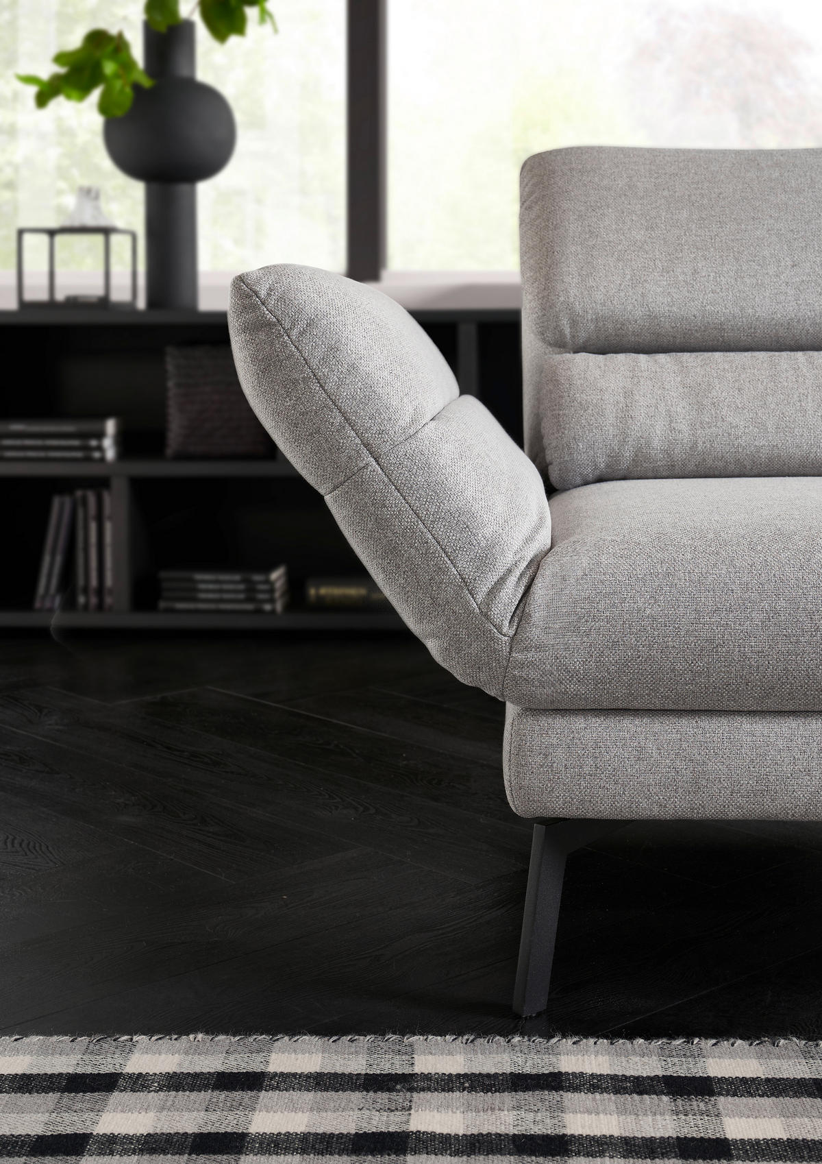 ECKSOFA in Flachgewebe Anthrazit  - Anthrazit/Schwarz, Design, Textil/Metall (212-253/256-363cm) - Dieter Knoll