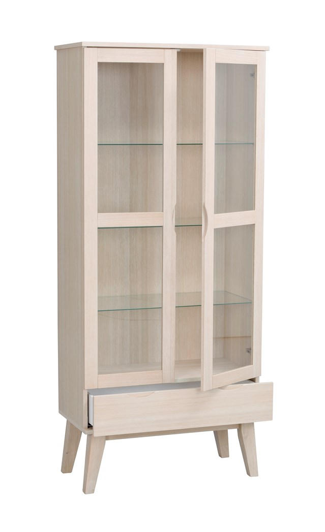VITRINSKÅP i massiv ek vit, ekfärgad  - vit/ekfärgad, Design, glas/trä (82/185/40cm) - Rowico