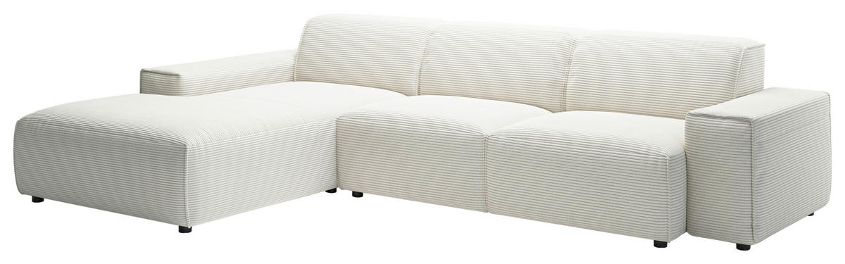 ECKSOFA in Cord Weiss  - Weiss/Schwarz, Design, Kunststoff/Textil (189/300cm) - Pure Home Lifestyle
