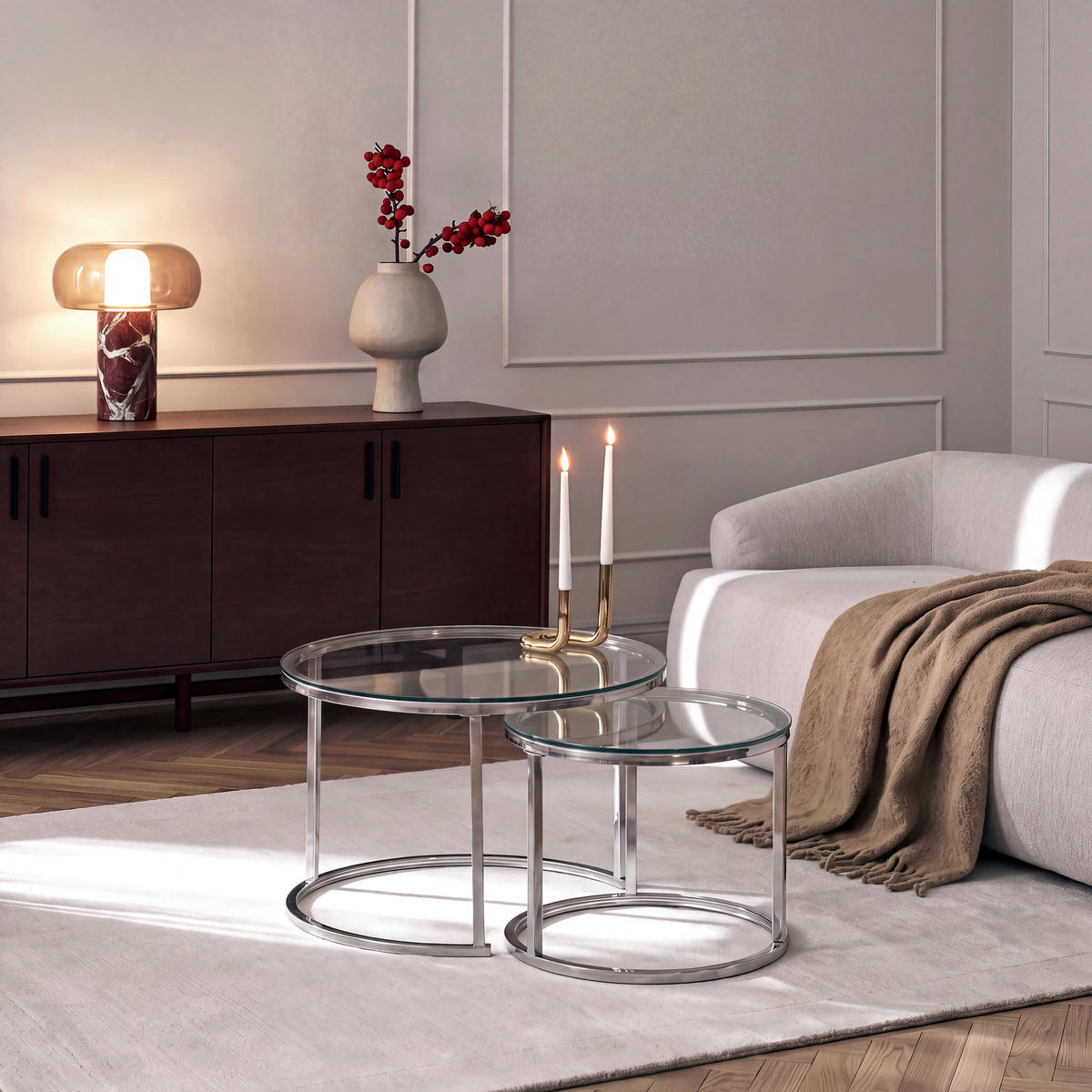 SET KLUB STOLIĆA višebojno, srebrne boje, bijela, prozirno  metal, staklo  - bijela/srebrne boje, Design, staklo/metal (50-70/50-70/38-45cm) - MID.YOU