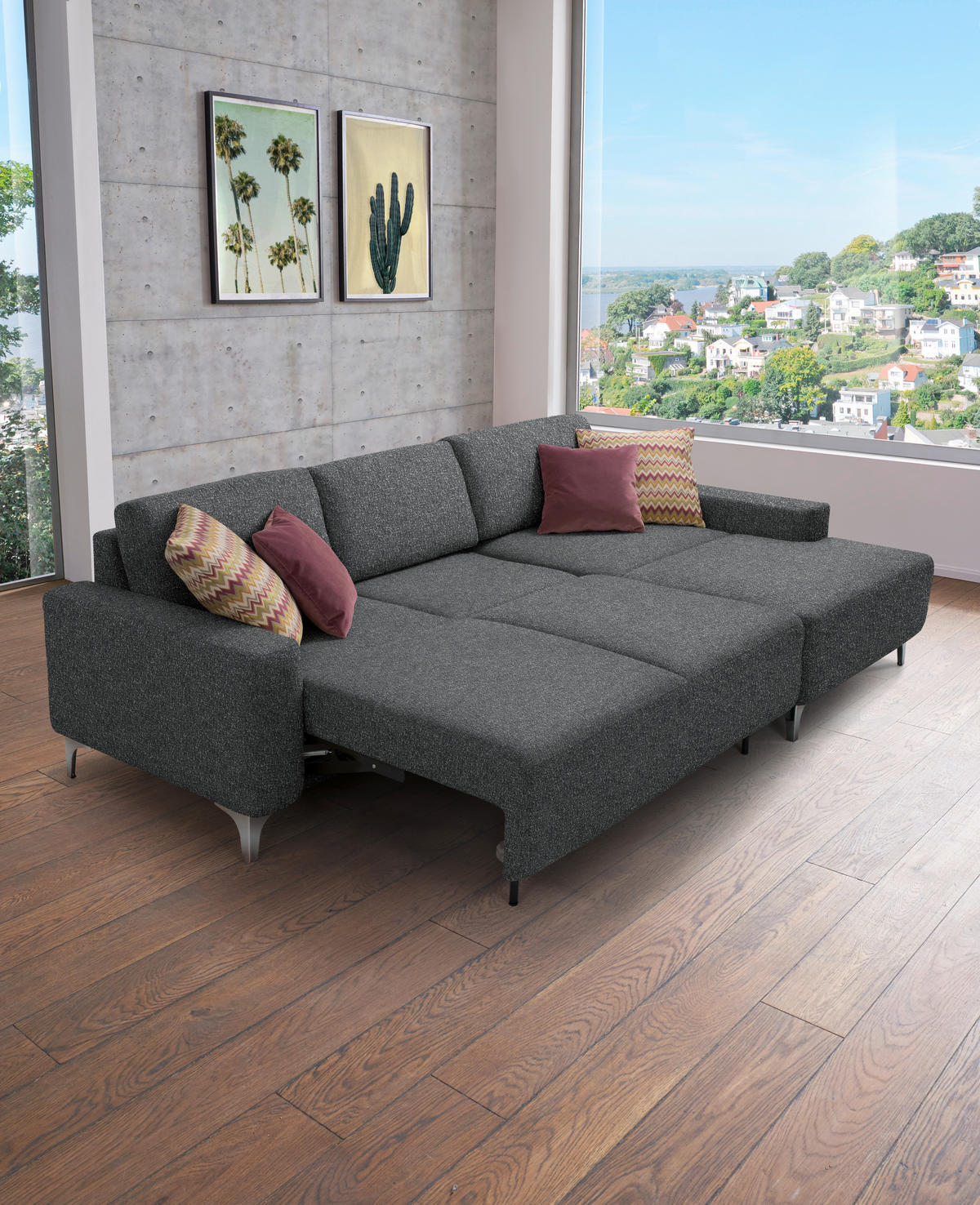 ECKSOFA  in Mikrovelours Anthrazit  248/160 cm  - Anthrazit/Alufarben, Design, Textil/Metall (248/160cm) - Sedda