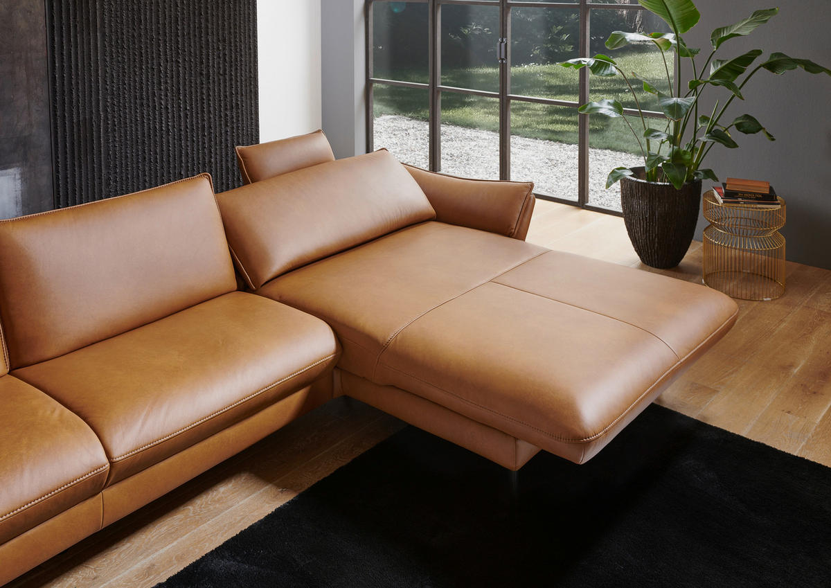 ECKSOFA in Echtleder Braun  - Schwarz/Braun, Design, Leder/Metall (334/172cm) - Valdera