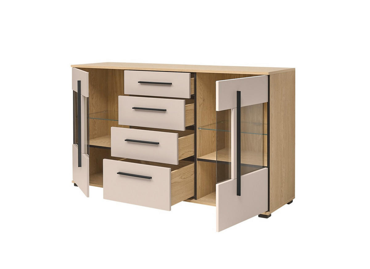 SIDEBOARD  150/86/42 cm 4 Schublade(n)  - Eichefarben/Schwarz, Design, Glas/Holzwerkstoff (150/86/42cm) - Livetastic