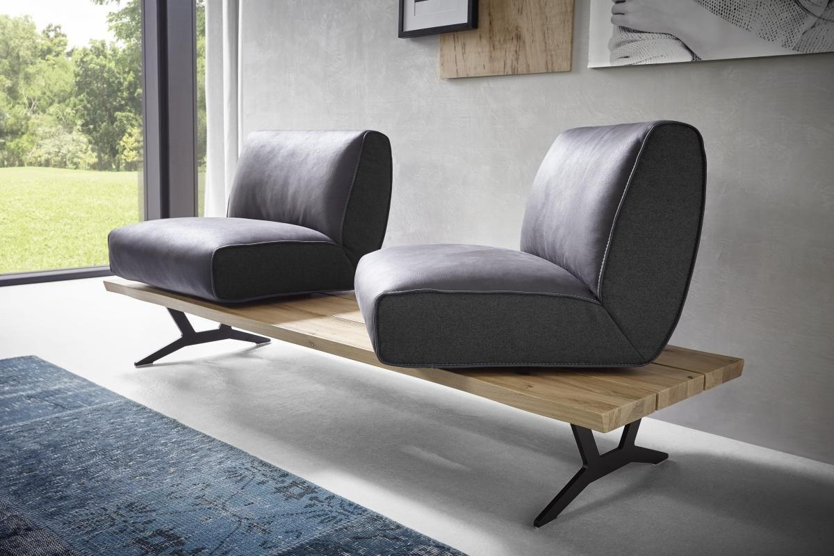 SITZBANK in Holz, Metall, Leder Anthrazit, Schwarz, Eichefarben  - Eichefarben/Anthrazit, Design, Leder/Holz (190/85/69cm) - Ambiente