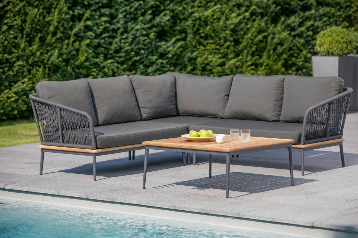 LOUNGEECKTEIL  - Anthrazit/Teakfarben, Basics, Holz/Textil (82/71/82cm)