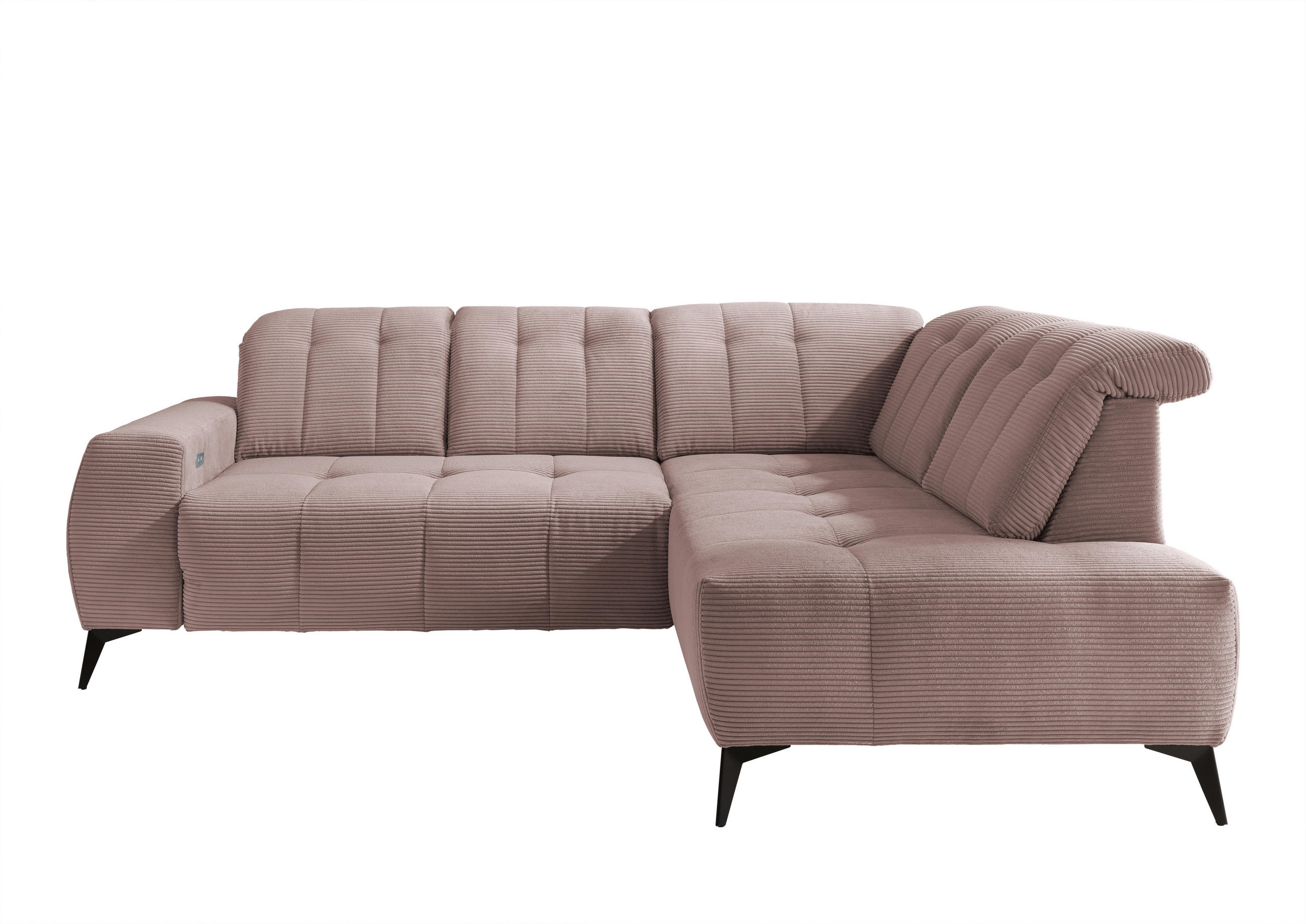 ECKSOFA Rosa Cord  - Schwarz/Rosa, MODERN, Textil/Metall (261/200cm) - Livetastic