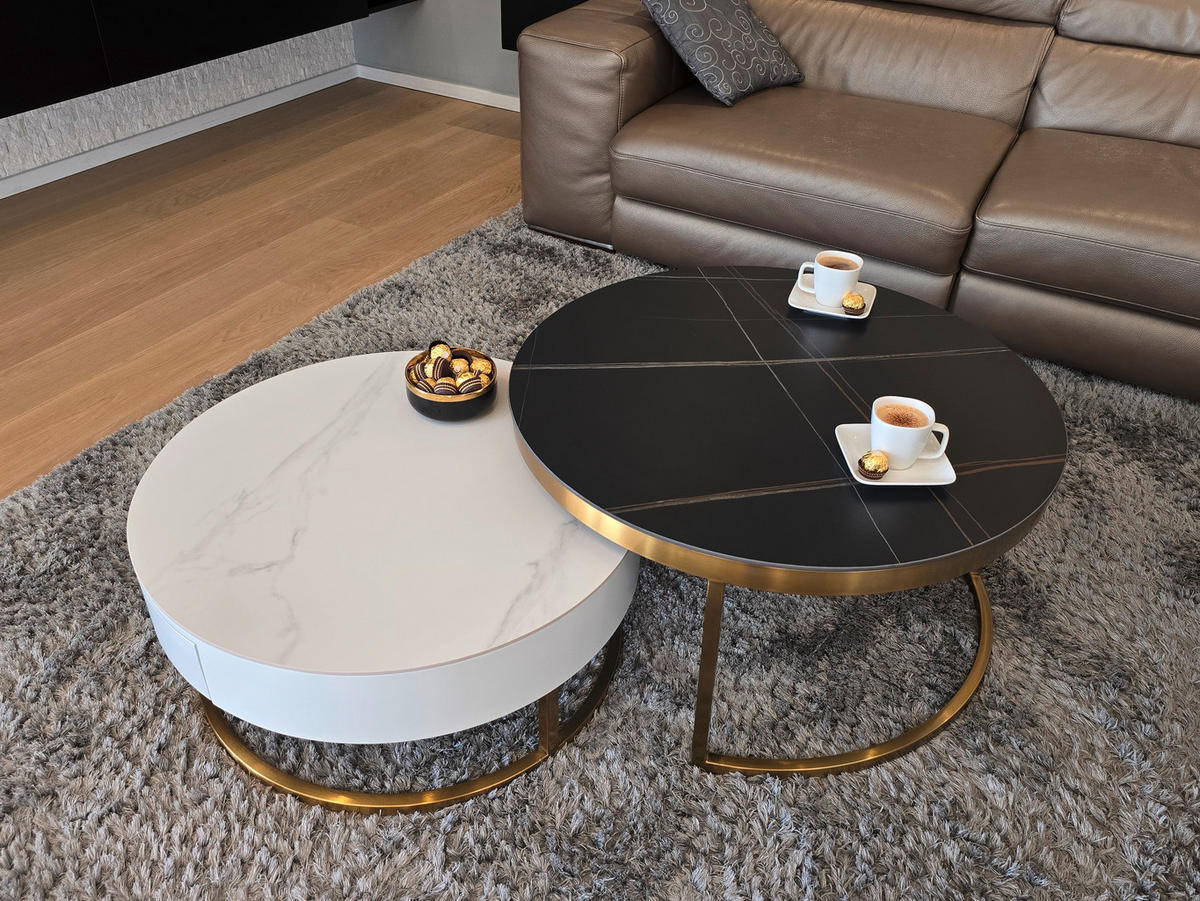 COUCHTISCHSET in Metall, Stein, Holzwerkstoff 70-80/70-80/31-39 cm  - Goldfarben/Schwarz, Design, Holzwerkstoff/Stein (70-80/70-80/31-39cm) - Modante