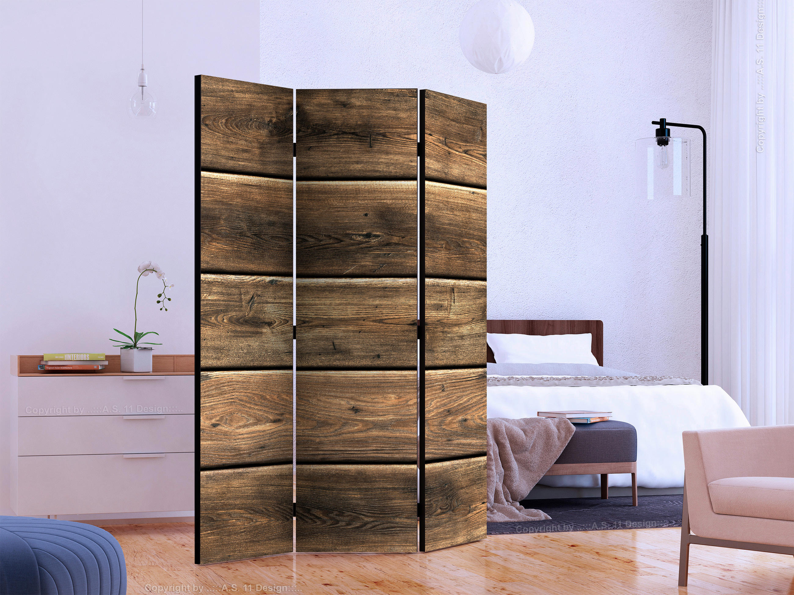PARAVENT mit 3  Flügel - Beige/Braun, Basics, Holz/Kunststoff (135/172/3cm) - artgeist