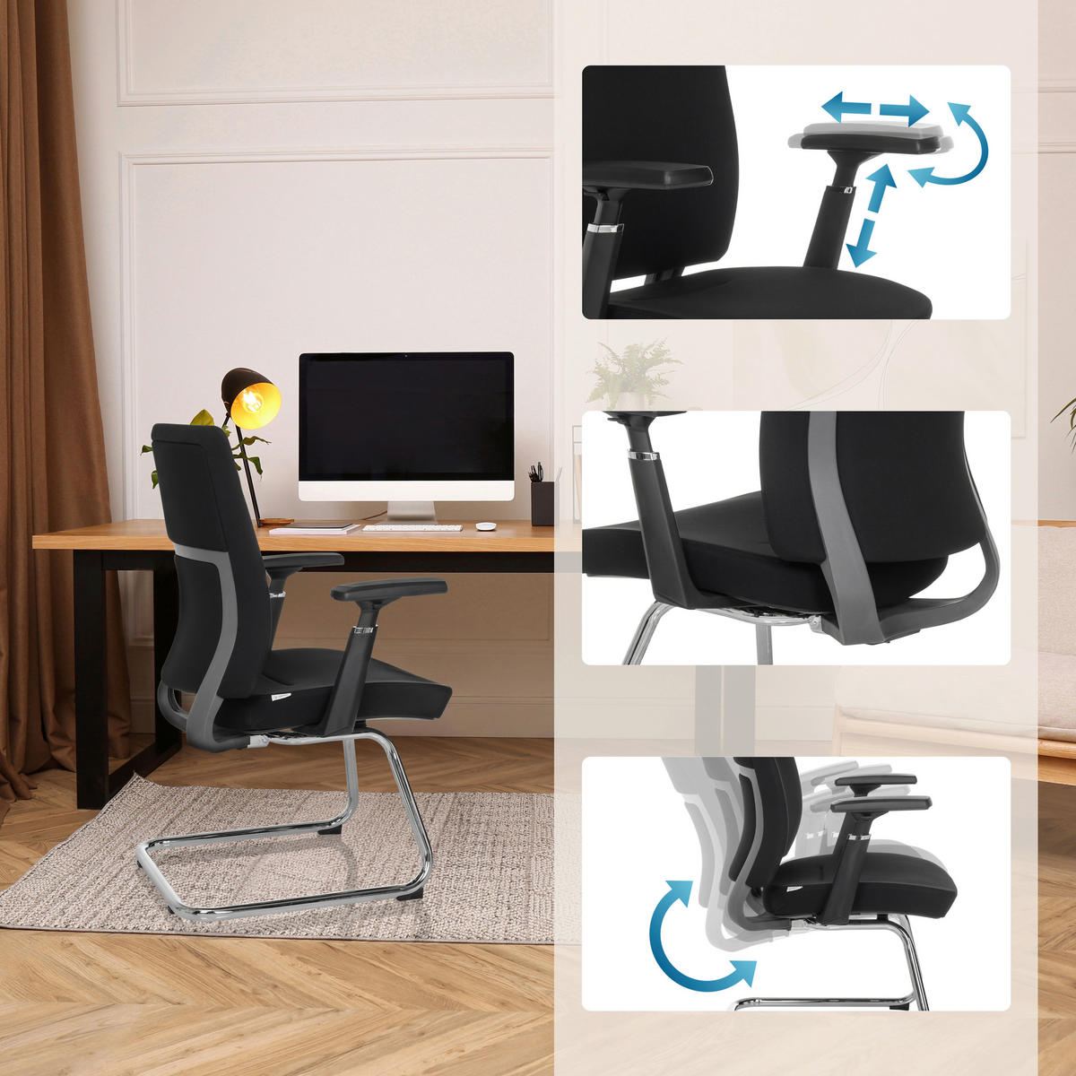 KONFERENČNÍ ŽIDLE - černá/barvy stříbra, Moderní, kov/textil (67cm) - MID.YOU