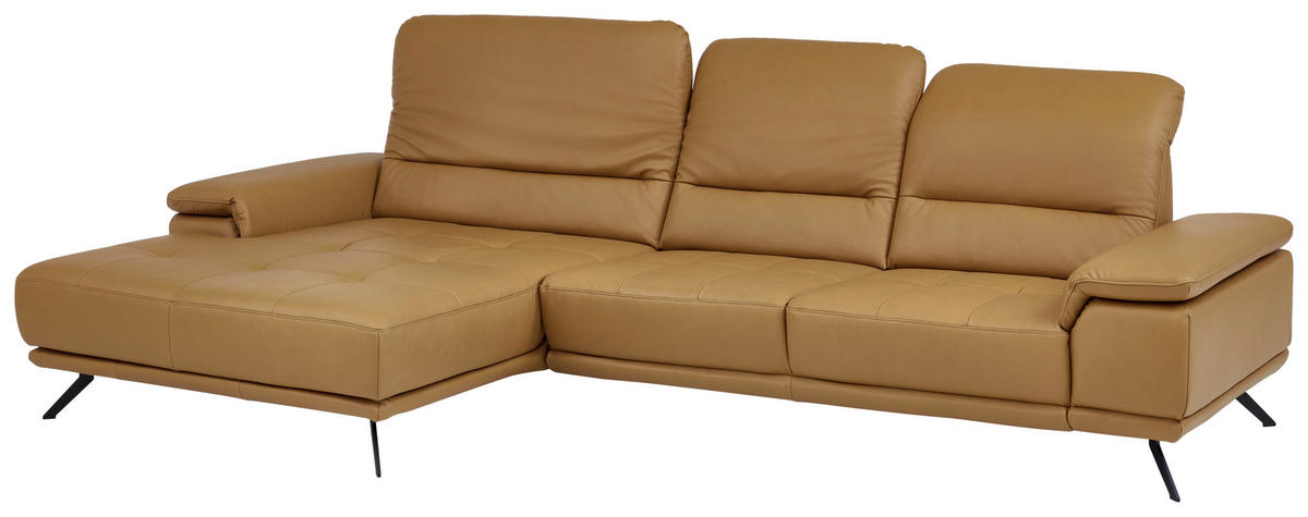 ECKSOFA Echtleder Currygelb  - Currygelb/Schwarz, Konventionell, Leder/Metall (193/343cm) - Beldomo Premium
