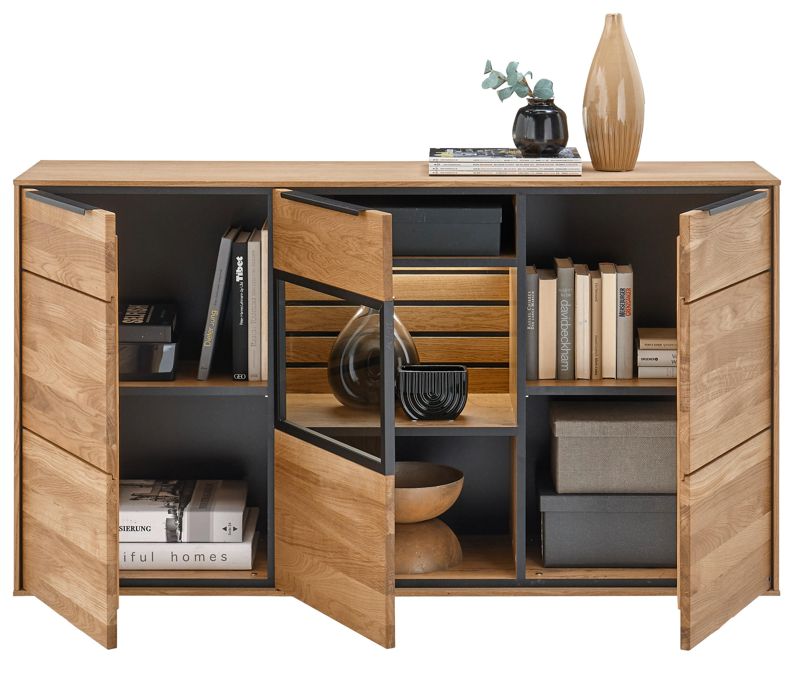 SIDEBOARD  in 150/80/40 cm  - Eichefarben/Schwarz, Trend, Glas/Holz (150/80/40cm) - SetOne by Musterring