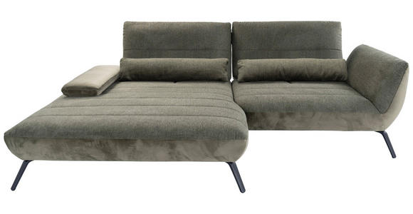 ECKSOFA Olivgrün Webstoff Sitztiefenverstellung, Rücken echt, Nierenkissen  - Schwarz/Olivgrün, KONVENTIONELL, Textil/Metall (191/273cm) - Carryhome