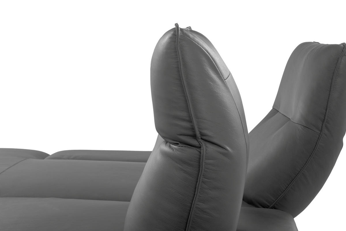 ECKSOFA Dunkelgrau Echtleder Rücken echt, Armteilverstellung, Kopfteilverstellung, Sitztiefenverstellung  - Dunkelgrau/Schwarz, Design, Leder/Metall (160/235cm) - Celina Home