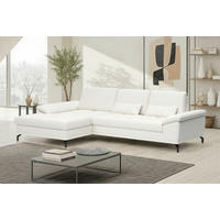 ECKSOFA  Mikrofaser Kombination Echtleder/Stoff Weiss  - Weiss/Schwarz, Basics, Leder/Textil (176/301cm) - Sit & More