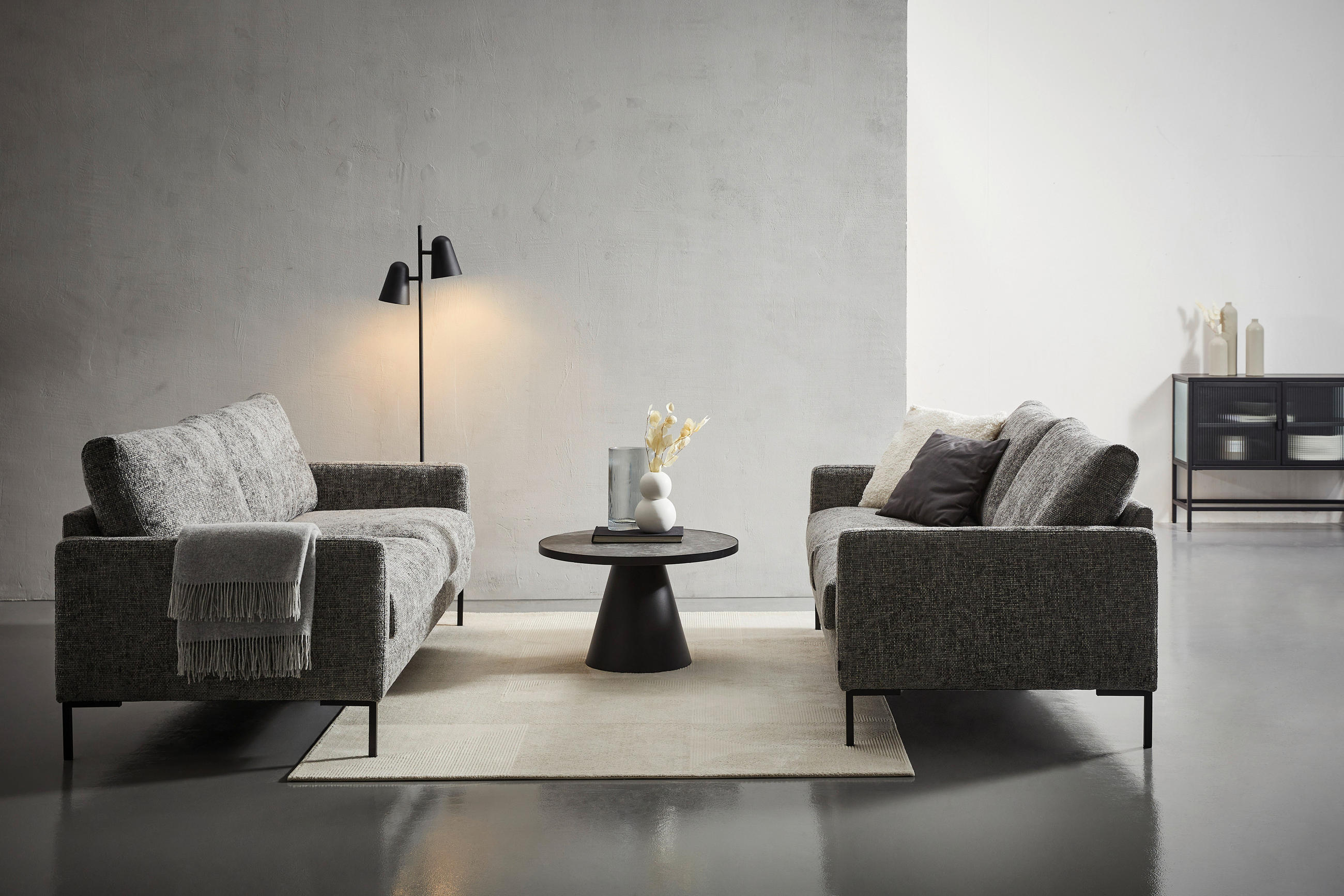 3-SITZER-SOFA Webstoff Grau  - Schwarz/Grau, KONVENTIONELL, Textil/Metall (196/78/90cm) - Hom`in