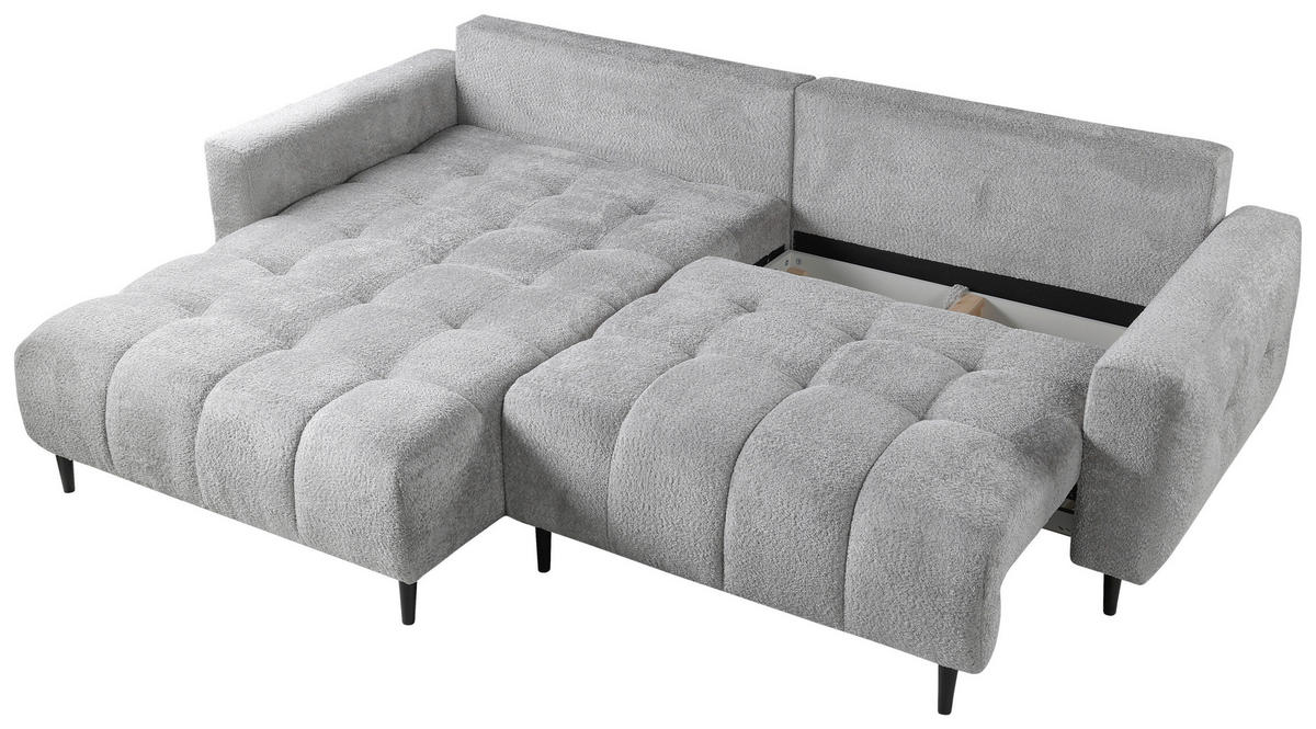 ECKSOFA in Chenille Hellgrau  - Hellgrau/Schwarz, Konventionell, Holz/Textil (180/266cm) - MID.YOU