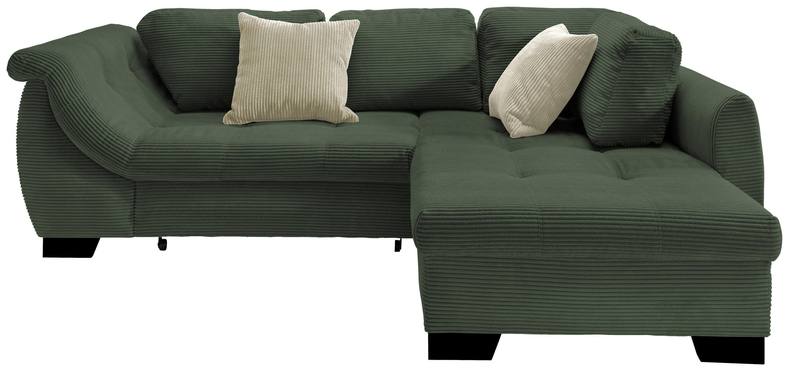 ECKSOFA Grün Cord Zierkissen, Schlaffunktion, Rücken echt, Liegefläche im Originalstoff  - Beige/Schwarz, Design, Holz/Textil (250/190cm) - MID.YOU