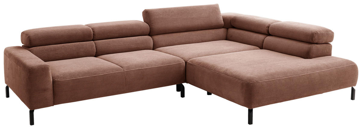 ECKSOFA in Cord Rostfarben  - Rostfarben/Schwarz, Modern, Textil/Metall (309/219cm) - Pure Home Lifestyle