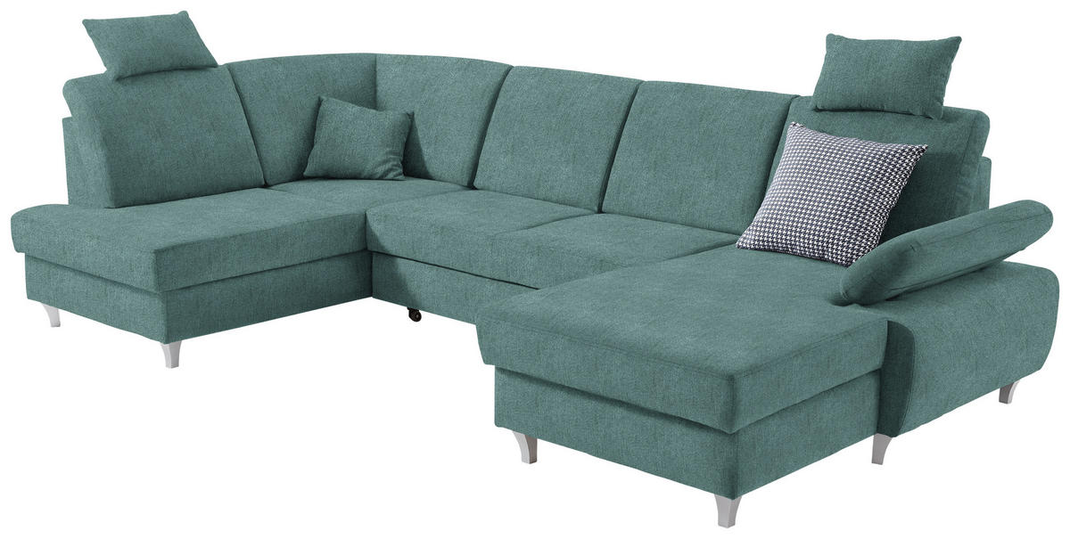 WOHNLANDSCHAFT in Struktur Petrol  - Silberfarben/Petrol, Konventionell, Holz/Textil (186/322/167cm) - Cantus