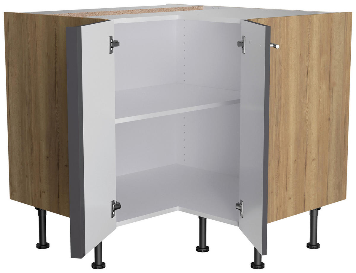 ECKKÜCHE 270/200 cm  in Anthrazit, Eichefarben  - Edelstahlfarben/Eichefarben, Basics, Holzwerkstoff/Metall (270/200cm) - Optifit