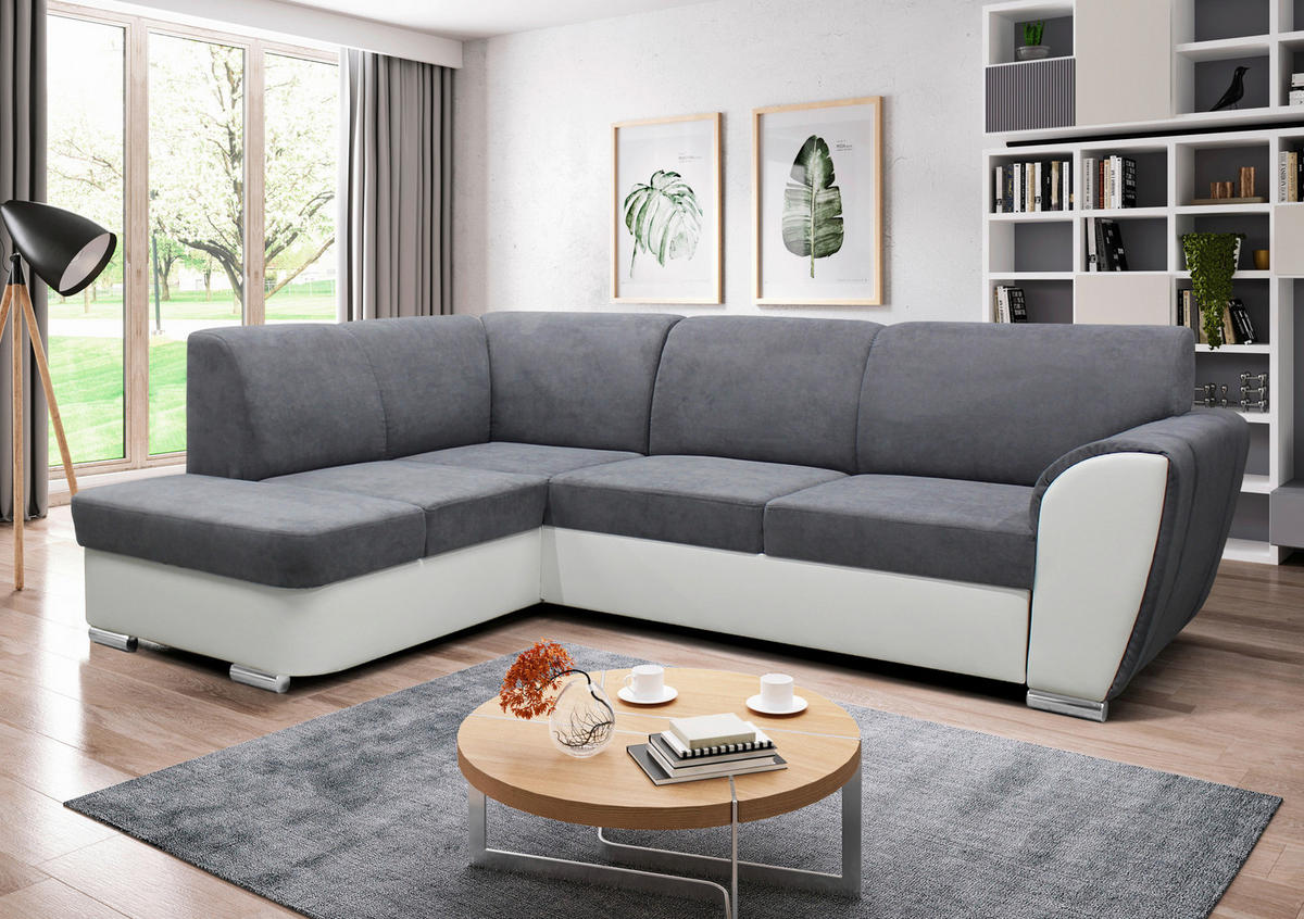 ECKSOFA Grau, Weiß Velours  - Silberfarben/Weiß, Design, Kunststoff/Textil (196/255cm) - MID.YOU