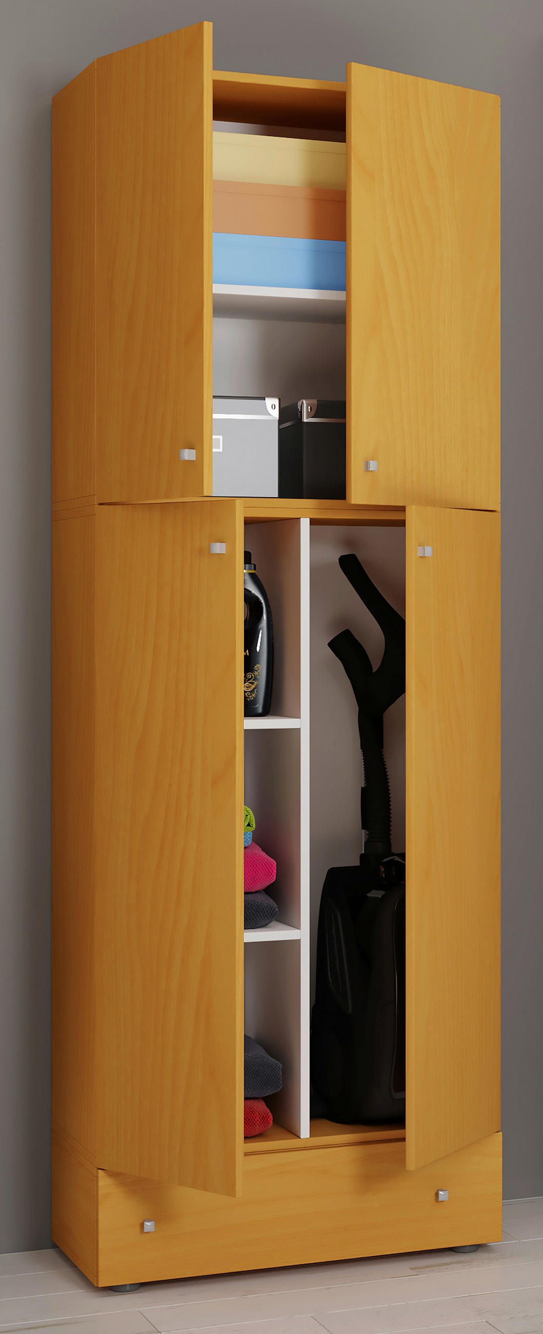 MULTISKÅP 70/200/39 cm 4-dörrar - bokfärgad/grå, Modern, trämaterial/plast (70/200/39cm) - MID.YOU